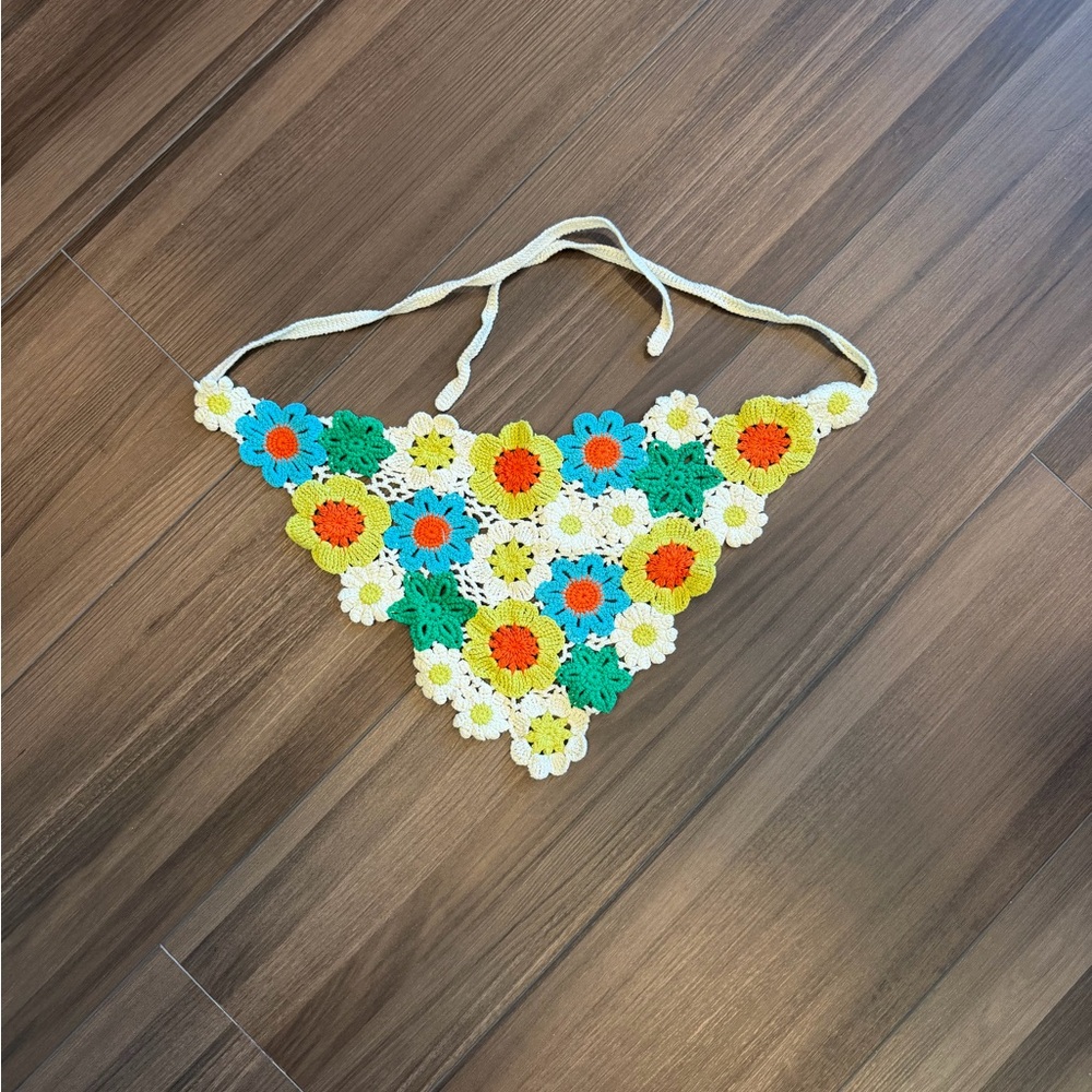 Boho Crochet Triangle Floral Headscarf